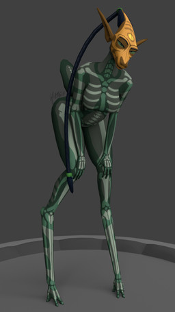 arms_bent bent_legs bodypaint bodysuit bone braided_hair breasts clothing female green_eyes hair hands_on_knees hands_on_legs hands_on_own_knees hands_on_own_legs holding_both_knees holding_both_legs looking_at_viewer skeleton skinsuit solo tall tight_clothing komissar_bav spacebender alien deer jujehyu mammal 3d_(artwork) 9:16 digital_media_(artwork) hi_res