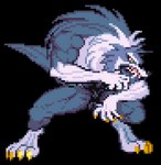 animal_genitalia anthro bald_crotch balls bared_teeth blue_body bouncing bouncing_balls casual_nudity fighting_game fighting_pose fully_sheathed fur genitals gloves_(marking) gums kung_fu leg_markings male markings muscular muscular_male nude pose sheath simple_background snarling socks_(marking) solo sprite tail tail_motion tasteful_nudity transparent_background white_body white_fur 8woofy third-party_edit capcom darkstalkers mythology jon_talbain canid canine canis mammal mythological_canine mythological_creature werecanid werecanine werecreature werewolf wolf alpha_channel animated digital_media_(artwork) low_res nude_edit pixel_(artwork) pixel_animation short_playtime