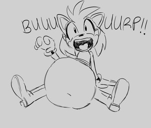 abdominal_bulge accidental_digestion anthro belly burping clothed_pred clothing digestion duo fatal_vore female female_pred male male_prey text vore wide_eyed gothmeup sega sonic_the_hedgehog_(series) amy_rose miles_prower canid canine eulipotyphlan fox hedgehog mammal 2021 english_text monochrome