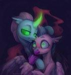 beak blush duo evil_grin female glowing glowing_eyes horn mind_control smile jewellier_(artist) european_mythology friendship_is_magic greek_mythology hasbro my_little_pony mythology ocellus_(mlp) silverstream_(mlp) arthropod avian changeling hippogriff mythological_avian mythological_creature