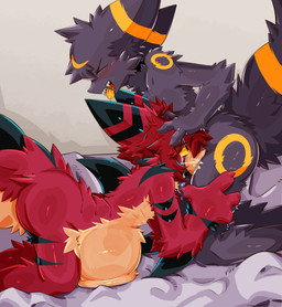 4_fingers abdominal_bulge all_fours anthro anthro_on_anthro anthro_penetrated anthro_penetrating anthro_penetrating_anthro arm_fin arm_markings arm_tuft back_tuft balls_deep bed_sheet bedding big_penis big_tail black_body black_fur black_hair black_markings black_tail blush blush_lines bodily_fluids bubble_butt butt chest_tuft claws clothing cum cum_from_mouth cum_in_mouth cum_inflation cum_inside cumshot deep_throat dipstick_ears dorsal_fin duo ear_markings ejaculation elbow_tuft eye_through_hair eyes_closed face_fucking facial_tuft fellatio fin finger_claws fingerless_gloves fingers fluffy fluffy_tail fur fur_markings genital_fluids genitals gills glistening glistening_body gloves hair handwear head_grab head_markings huge_penis inflation irrumatio kneeling kneeling_and_blow_position leaning leaning_forward leg_grab leg_markings leg_tuft looking_pleasured male male/male male_penetrated male_penetrating male_penetrating_male markings multicolored_ears nude_anthro nude_male open_mouth oral oral_penetration orange_body orange_fur orange_tongue orgasm penetration penile penis penis_in_mouth pointy_ears red_body red_fur red_hair sex sharp_teeth shoulder_tuft side_view striped_ears tail tail_markings tears teeth tongue tongue_out translucent translucent_hair tuft x-ray_view yellow_body yellow_fur yellow_markings yellow_sclera yellow_tongue gaogomon nintendo pokemon gaogomon_(oc) penumbra_(penumbraumbreon) aquatic canid eeveelution fish furred_kobold furred_scalie furred_shark generation_2_pokemon hybrid kobold mammal pokemon_(species) scalie shark umbreon 2026 absurd_res hi_res