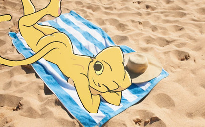 anthro beach breasts butt female looking_at_viewer lying medium_breasts nude on_front one_eye_closed outside photo_background side_boob solo filthypally microsoft prequel_adventure the_elder_scrolls katia_managan felid khajiit mammal 2025 mixed_media photography_(artwork)
