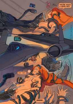 aircraft areola belly blue_eyes blush bodily_fluids breasts dripping duo female feral freckled_arms freckled_belly freckled_breasts freckled_chest freckled_face freckled_legs freckled_shoulders freckled_thighs freckles genital_fluids genitals grinding hair heart_symbol machine male male/female mechanical_penis penis precum precum_drip pubes pussyjob red_hair sex text vehicle vulva ratbat lockheed_martin sr-71_blackbird human living_aircraft living_machine living_vehicle mammal comic hi_res