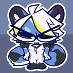 angry big_eyes blonde_hair blue_body blue_fur chest_tuft cursed cursed_sona fur hair looking_at_viewer markings solo standing striped_markings striped_tail stripes tail tail_markings toony tuft bbsartboutique ailurid mammal red_panda 1:1 hi_res