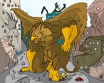 4_toes 5_fingers abs anthro beak brown_body brown_fur building building_destruction city city_background city_destruction cityscape claws destruction extreme_size_difference feathered_wings feathers feet finger_claws fingers footprint fur house kneeling landscape_dwarfing macro macro_anthro macro_male male muscular muscular_anthro muscular_male nude open_mouth outside pawpads pawprint paws pecs rampage size_difference sky solo tail toe_claws toes vehicle vehicle_destruction wings grilder123 mythology carpo avian gryphon mythological_avian mythological_creature
