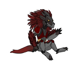3_toes 4_fingers anthro arm_feathers arm_tuft armor digitigrade face_covered feather_hair feathered_crest feathers feet fingers full_armor gesture head_crest headgear helmet long_tail male pseudo_hair red_body red_feathers simple_background sitting solo spurs_(anatomy) tail tail_feathers tail_motion tailwag toes tuft waving white_background catsrophobic halo_(series) microsoft xbox_game_studios alien avian kig-yar scalie t'vaoan 2d_animation animated colored frame_by_frame no_sound short_playtime video