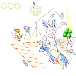 3_toes anthro anus bodily_fluids butt camera cum cum_in_vagina cum_inside duo electronics eyes_closed feet female feral genital_fluids genitals lamp male microphone penetration penile penile_penetration penis penis_in_vagina pink_anus pink_vulva raised_tail sex sitting smile spread_legs spreading tail text toes vaginal vaginal_penetration vulva yordraw nintendo pokemon eeveelution generation_1_pokemon generation_6_pokemon greninja pokemon_(species) raichu sylveon 1:1 absurd_res hi_res traditional_media_(artwork)