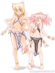 4_arms alternate_species barefoot bell bell_collar blonde_hair blush clothed clothing collar duo feet female hair long_hair looking_at_viewer multi_arm multi_limb navel pink_hair simple_background standing white_background young crackspider bandai_namco tales_of_(series) tales_of_symphonia colette_brunel presea_combatir animal_humanoid cat_humanoid felid felid_humanoid feline feline_humanoid humanoid mammal mammal_humanoid 2013 hi_res