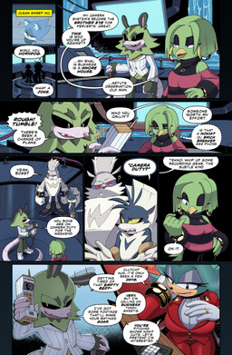 anthro beak big_breasts black_sclera bottomwear breasts clothed clothed_anthro clothed_female clothed_male clothing dialogue ear_piercing ear_ring electronics featureless_crotch female footwear fur green_body green_fur green_hair grey_body grey_fur group hair holding_object holding_phone hoop_ear_ring male multicolored_body multicolored_fur pants phone phone_call piercing purple_body purple_fur red_clothing red_sclera ring_piercing shoes speech_bubble suit tail teal_body teal_fur text two_tone_body two_tone_fur white_body white_fur yellow_sclera dakkii fleetway_comics idw_publishing nokia sega sonic_the_comic sonic_the_hedgehog_(comics) sonic_the_hedgehog_(idw) sonic_the_hedgehog_(series) breezie_the_hedgehog clutch_the_opossum duo_the_cat rough_the_skunk tekno_the_canary tumble_the_skunk american_opossum avian bird canary domestic_cat eulipotyphlan felid feline felis finch hedgehog mammal marsupial mephitid oscine passerine skunk 2026 absurd_res comic english_text hi_res