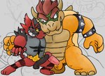 2019 3_toes 5_fingers anthro balls black_penis blush bowser bowserboy101 claws collar crossover digital_media_(artwork) duo erection eye_contact eyebrows feet fingers generation_7_pokemon genitals green_eyes grey_background grey_body grin hair horn humanoid_genitalia humanoid_penis incineroar koopa looking_at_another male male/male mario_bros nintendo penis pokemon pokemon_(species) red_body red_eyes red_hair scalie shell simple_background smile spiked_collar spiked_shell spikes spikes_(anatomy) teeth thick_eyebrows toes yellow_body yellow_sclera