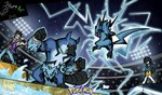 anthro blue_body electricity fight group male tail water jhony_ryu fakemon nintendo pokemon pokemon_reloaded human mammal mega_evolution mega_pikablue ornitaro pokemon_(species)