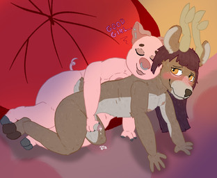anthro antlers blush breasts duo facial_piercing female female/female genitals good_girl gynomorph gynomorph/gynomorph horn intersex intersex/intersex masturbation nose_piercing nude nude_female penis piercing pig_nose pigtails scut_tail short_tail tail nicoysita deer domestic_pig humanoid mammal suid suine sus_(pig) absurd_res hi_res trans_(lore) trans_woman_(lore)