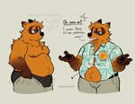 anthro balls_outline belly big_belly bottomwear bulge clothing detailed_bulge genital_outline male moobs nipples pants penis_outline shirt simple_background solo text topwear jessiborowski11 animal_crossing nintendo tom_nook_(animal_crossing) canid canine mammal raccoon_dog tanuki 2025 absurd_res english_text hi_res