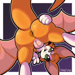 anthro anus big_butt border butt cheek_tuft cute_fangs eyelashes facial_tuft fangs female female_anthro floating_eyebrows fur genitals gesture green_eyes hand_gesture hand_on_butt looking_at_viewer looking_through looking_through_legs membrane_(anatomy) membranous_wings multicolored_body multicolored_fur nude nude_anthro nude_female open_mouth open_smile orange_body orange_fur outline plump_labia presenting presenting_hindquarters smile solo spread_butt spreading teeth tuft two_tone_body two_tone_fur upside_down v_sign vulva white_body white_border white_fur wings fairyfudge dust:_an_elysian_tail fidget_(elysian_tail) bat mammal nimbat 1:1 colored digital_media_(artwork) hi_res shaded signature