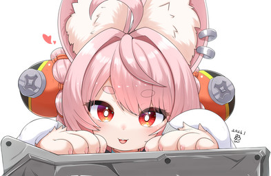 accessory anthro braided_hair clothing colored_nails female fur hair heart_symbol inner_ear_fluff melee_weapon nails open_mouth pink_body pink_fur pink_hair pink_nails red_eyes simple_background solo sword tuft weapon white_background young horokusa0519 mihoyo zenless_zone_zero zhao lagomorph leporid mammal rabbit thiren 2026