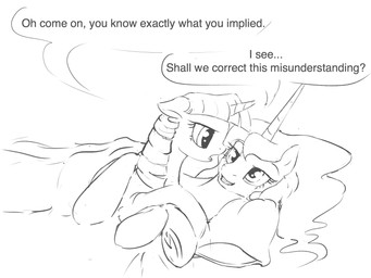 dialogue duo female feral horn text silfoe friendship_is_magic hasbro my_little_pony mythology princess_luna_(mlp) twilight_sparkle_(mlp) equid equine mammal mythological_creature mythological_equine unicorn 2015 4:3 english_text hi_res monochrome