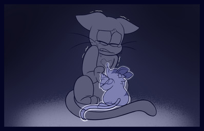 anthro blue_border bodily_fluids border crying duo eyes_closed feral fur hand_holding heart_(marking) heart_symbol looking_at_another male markings motion_lines quadruped rat_tail sad standing tail tears teeth whiskers 8-bit-britt mad_rat_dead nippon_ichi_software heart_(mad_rat_dead) mad_rat_(mad_rat_dead) domestic_cat felid feline felis mammal murid murine rat rodent 2023 digital_media_(artwork) monochrome