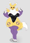 anthro armwear big_breasts blue_eyes blush breasts bridal_gauntlets cleavage clothed clothing female legwear neck_tuft solo thick_thighs thigh_highs tuft gatoradeew bandai_namco digimon digimon_(species) renamon absurd_res hi_res