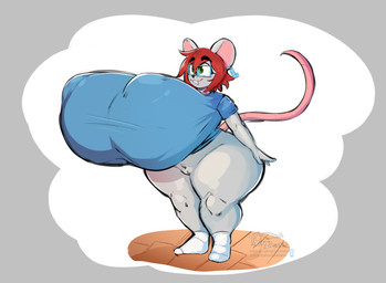 anthro big_breasts blue_clothing blue_shirt blue_topwear bottomless bottomless_anthro bottomless_female breasts clothed clothing ear_piercing eyebrows eyewear facial_piercing female fingers footwear genitals glasses green_eyes hair huge_breasts hyper hyper_breasts lip_piercing piercing red_hair shirt socks solo standing tail text thick_thighs topwear vulva thelazydreamer ellie_brooks house_mouse mammal mouse murid murine rodent 2026 hi_res url