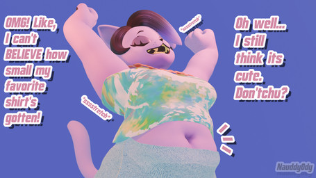 anthro belly belly_peeking_out clothed clothing clothing_lift deep_navel eyelashes female hair midriff navel navel_fetish oblivious orange_accessory slightly_chubby slightly_chubby_female solo stretching tail nauddyody twilightv0ids_(modeler) undertale_(series) catty_cattenheimer felid feline mammal 16:9 3d_(artwork) digital_media_(artwork) hi_res widescreen