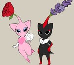 alternate_species anthro armwear clothing dark_body duo elbow_gloves eyeshadow female flower gloves half-closed_eyes handwear lilac_(flower) makeup male narrowed_eyes pink_body plant rose_(flower) simple_background wings kore_eon nintendo pikmin sega sonic_the_hedgehog_(series) rouge_the_bat shadow_the_hedgehog elemental_creature flora_fauna pikmin_(species) crossover sketch