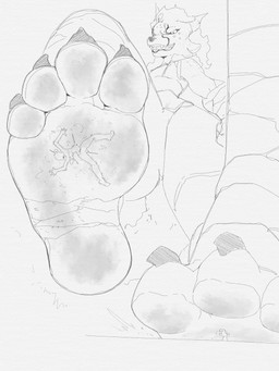 4_toes anthro barefoot blood bodily_fluids claws clothing crush destruction dirty dirty_feet dominant duo extreme_size_difference feet female flattened foot_crush foot_fetish foot_focus foot_play gore group hair humanoid_feet larger_anthro larger_female low-angle_view macro male male/female micro nude paws plantigrade size_difference smaller_male smile soles stepped_on stomping stuck_to_foot sweat sweaty_feet toe_claws toes trio underfoot argoniano human hyena mammal hi_res sketch traditional_media_(artwork)