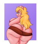 anthro barely_visible_areola big_breasts big_butt breasts butt butt_focus clothed clothing female hair huge_butt looking_at_viewer looking_back mostly_nude nipples orange_hair pink_body purple_background rear_view simple_background skimpy smile solo thick_thighs joaoppereiraus linkido third-party_edit domestic_pig mammal suid suine sus_(pig) 2023 color_edit colored digital_drawing_(artwork) digital_media_(artwork) hi_res shaded