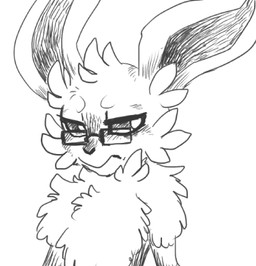 ambiguous_gender anthro black_nose cheek_tuft chest_tuft eyewear facial_tuft glasses solo tired tuft wearing_glasses spacesmilodon nintendo pokemon straviios eevee generation_1_pokemon pokemon_(species) bust_portrait low_res monochrome portrait sketch