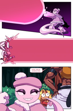 ambiguous_gender anthro belt black_belt blast blonde_hair blood blood_on_face blue_eyes bodily_fluids bra clothing crazy_eyes dark_body dark_skin female fight fluffy_coat hair hand_on_hip heart_symbol horn muscular muscular_female muscular_human pink_body pom_hat pseudo_coat pseudo_hat red_clothing red_shirt red_topwear shirt sports_bra tail topwear underwear yellow_bra yellow_clothing yellow_sports_bra yellow_underwear cuchuflin fakemon nintendo pokemon diva_(cuchuflin) mia_(cuchuflin) romi_(cuchuflin) generation_2_pokemon generation_5_pokemon houndoom human mammal pokemon_(species) regional_form_(fakemon) scrafty absurd_res comic hi_res