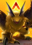 angry anthro claws fluffy_chest fur long_ears male muscular muscular_anthro muscular_male orange_eyes sharp_teeth solo teeth winged_arms wings yellow_body yellow_fur watagashikn bandai_namco digimon digimon_ghost_game digimon_(species) lamortmon monster hi_res