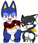 2024 animal_crossing anthro atlus balls big_butt black_body black_fur blue_eyes bottomless butt clothed clothing crossover domestic_cat duo felid feline felis flaccid foreskin fur genitals gloves_(marking) half-closed_eyes humanoid_genitalia humanoid_penis kerchief looking_at_viewer looking_back male mammal markings mask megami_tensei megami_tensei_persona morgana_(persona) multicolored_body narrowed_eyes neckerchief nintendo open_mouth penis persona_(series) persona_5 red_eyes rover_(animal_crossing) sega tail thick_thighs tongue tongue_out topwear tuxedo_cat two_tone_body vest vilepluff white_body white_fur