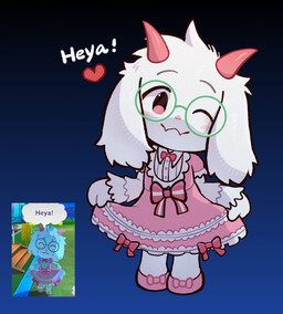 2_horns anthro blush blush_lines bow_ribbon chibi clothed clothed_anthro clothed_male clothing crossdressing crossdressing_male dress eyebrows eyewear floppy_ears footwear frilly frilly_clothing frilly_dress fully_clothed fully_clothed_anthro fully_clothed_male fur glasses green_eyewear green_glasses horn male one_eye_closed pink_clothing pink_dress pink_footwear pink_horn pink_shoes ribbons round_glasses shoes solo standing text wearing_glasses white_body white_fur yukiyuno1760617 deltarune tomodachi_life undertale_(series) ralsei bovid caprine goat mammal hi_res reference_image