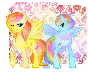 blue_body blue_feathers blue_fur cutie_mark duo feathered_wings feathers female feral fur hair multicolored_hair multicolored_tail rainbow_hair rainbow_tail simple_background smile tail text toony wings year kiwie friendship_is_magic hasbro my_little_pony mythology rainbow_dash_(mlp) spitfire_(mlp) wonderbolts_(mlp) equid equine mammal mythological_creature mythological_equine pegasus 2011 english_text