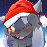 ambiguous_gender blush cheek_tuft chest_tuft christmas_clothing christmas_headwear clothing facial_tuft feral fur grey_body grey_fur hat headgear headwear holidays looking_at_viewer one_eye_closed open_mouth red_eyes red_nose santa_hat snow solo tongue tuft yellow_sclera okunawa christmas nintendo pokemon generation_3_pokemon pokemon_(species) poochyena 1:1 2011 low_res shaded