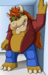 2014 3_toes 4_fingers absurd_res anthro belly big_belly big_head biped bowser claws clothed clothing feet fingers grin hair hi_res horn koopa long_hair looking_at_viewer madstarr12 male mario_bros nintendo open_clothing open_shirt open_topwear pose scalie shirt smile solo source_request standing teeth toes topwear unavailable_at_source yellow_eyes