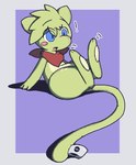 blue_eyes blush blush_stickers countershading looking_at_self open_mouth plushie scarf simple_background sitting solo tail oagoner nintendo pokemon animate_inanimate generation_1_pokemon legendary_pokemon living_plushie mew_(pokemon) pokemon_(species) alternate_version_at_source