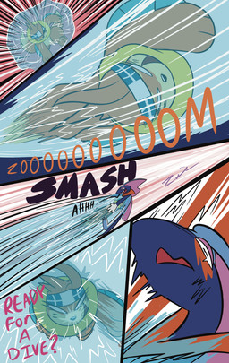 5_panel_comic accessory ambiguous_gender anthro aqua_jet attack biped black_eyes black_nose dialogue duo eyelashes hair headband motion_lines open_mouth paws question_mark sound_effects talking_to_another text toony white_eyes zincxiron nintendo pokemon pokemon_mystery_dungeon spike_chunsoft buizel generation_4_pokemon generation_8_pokemon inteleon pokemon_(species) shiny_pokemon 2025 absurd_res comic english_text hi_res signature female_(lore) male_(lore)