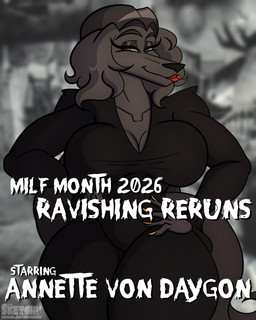 anthro breasts cleavage clothed clothing dress female hands_on_hips lipstick looking_at_viewer makeup mature_female red_lipstick smile solo text sketchybug dog_knight_rpg the_addams_family annette_von_daygon_(ceehaz) morticia_addams borzoi canid canine canis domestic_dog hunting_dog mammal sighthound 2026 4:5 character_name english_text hi_res