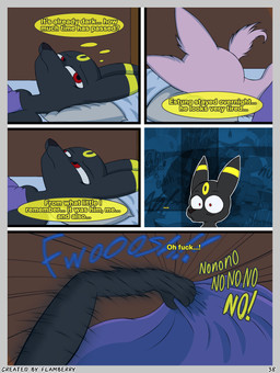 after_sex anthro bed black_body black_fur blush bodily_fluids dialogue duo female fur furniture male male/female nude on_bed onomatopoeia pink_body pink_fur profanity red_eyes simple_background sleeping sound_effects speech_bubble text thinking thought_bubble flamberry_(artist) nintendo pokemon estung_venizee_neon_(flamberry) unomia_venizee_flare_(flamberry) canid canine eeveelution espeon generation_2_pokemon mammal pokemon_(species) umbreon absurd_res comic digital_drawing_(artwork) digital_media_(artwork) english_text hi_res ibispaint_(artwork)
