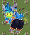 anthro bent_over big_butt blue_body bubble_butt butt butt_focus butt_slap eyes_closed femboy fungus green_background male mushroom simple_background slap smile solo taunting ackee league_of_legends riot_games tencent space_groove_teemo teemo_(lol) yordle 2023 absurd_res hi_res signature