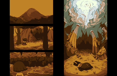 cave cavern faceplant falling light mountain pillar plant progression solo sunlight vines temmie_chang undertale undertale_(series) frisk_(undertale) human mammal digital_media_(artwork) official_art pixel_(artwork) source_request