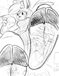 city clothing female flip_flops footwear hooves looking_away low-angle_view macro sandals shoes simple_background stepping_on_viewer stomping worm's-eye_view jerberjer deer mammal monochrome sketch