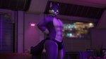 abs anthro black_clothing black_underwear bulge butler clothing countershading detailed_background glowing glowing_eyes inside male mostly_nude muscular night nipples pink_light plant pose purple_body shirt_collar smile solo thick_thighs underwear waiter vdezten bjorn_jr canid canine fox mammal 16:9 3d_(artwork) 4k absurd_res blender_(artwork) digital_media_(artwork) hi_res huge_filesize widescreen