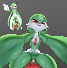 bodily_fluids duo female first_person_view flat_chested genital_fluids genitals green_body grey_background interspecies larger_female male penetration penis pokephilia pseudo_clothing red_eyes simple_background sitting_on_another size_difference smaller_male smile thick_thighs vaginal vaginal_fluids vaginal_penetration vulva white_body 8-tomb nintendo pokemon pokemon_trainer alpha_pokemon gardevoir generation_3_pokemon human humanoid mammal pokemon_(species) 2025 digital_drawing_(artwork) digital_media_(artwork) hi_res