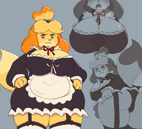 anthro big_breasts breasts butt camel_toe camel_toe_from_behind cleavage clothed clothing female huge_breasts maid_apron maid_uniform presenting presenting_hindquarters slightly_chubby slightly_chubby_anthro slightly_chubby_female solo thick_thighs uniform wobastt animal_crossing nintendo isabelle_(animal_crossing) canid canine canis domestic_dog mammal shih_tzu toy_dog 2025 absurd_res hi_res