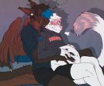 2016 5_fingers anthro arm_support bed belly big_belly blue_eyes blue_hair blue_sclera blush boxers_(clothing) breath brown_body brown_feathers brown_fur brown_hair brown_tail claws clothed clothing clothing_lift cloud_emanata digital_media_(artwork) domestic_ferret dragon duo ear_piercing emanata eyebrows feathered_wings feathers fingers fur furniture furred_dragon furred_scalie grey_body grey_fur hair half-closed_eyes hand_on_belly ikubee male male/male mammal membrane_(anatomy) membranous_wings multicolored_body multicolored_fur multicolored_hair mustelid musteline mythological_creature mythological_scalie mythology narkoto_the_water_dragon narrowed_eyes on_bed piercing pink_body pink_eyes pink_fur pink_hair pink_nose reclining scalie shirt shirt_lift sleeping sound_effects tail teeth the-narutoshi tongue tongue_out topwear true_musteline two_tone_hair underwear vowelless vowelless_sound_effect weasel whiskers white_body white_fur white_hair white_tail wings zzz