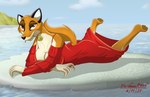 anthro claws clothed clothing dress eyelashes female flower fur island looking_at_viewer lying mountain orange_body orange_fur plant red_clothing red_dress sea solo water whiskers alpha_rain foxtrot_(album) genesis_(band) canid canine fox mammal 2021 absurd_res hi_res