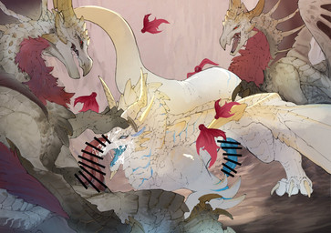 anal anal_penetration animal_genitalia animal_penis blue_eyes blue_penis blue_tongue bodily_fluids censor_bar censored_genitalia censored_penis claws cum cum_on_face ejaculation erection fellatio feral flying genital_fluids genitals grey_body grey_scales group group_sex hand_on_head horn knot knotted_penis male male/male membrane_(anatomy) open_mouth oral outside_sex penetration penile penis red_body red_eyes scales sex tapering_penis threesome tongue tongue_out white_body white_scales yellow_horn ibuki_shione capcom monster_hunter elder_dragon malzeno primordial_malzeno qurio scalie 2026 censored colored detailed digital_drawing_(artwork) digital_media_(artwork) hi_res
