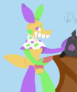 animal_genitalia animal_penis animal_vulva anthro balloon_animal bodily_fluids butt canine_genitalia canine_penis canine_vulva confusion duo female feral genital_fluids genitals imminent_rape imminent_sex male male/female mischievous_smile penis presenting presenting_hindquarters questionable_consent rock size_difference smile smirk vaginal_fluids crookedcrow blushcrunch_studio dandy's_world roblox coal_(dandy's_world) looey_(dandy's_world) hi_res tagme