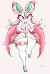 anthro big_breasts breasts cleavage clothed clothing female generation_7_pokemon hi_res legband luditima lurantis nintendo pokemon pokemon_(species) simple_background solo thick_thighs thighband wide_hips